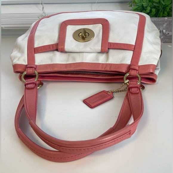 Y2K Coach Cricket Medium White Coral Pink Leather Tote Shoulder Bag Purse - Picture 8 of 16
